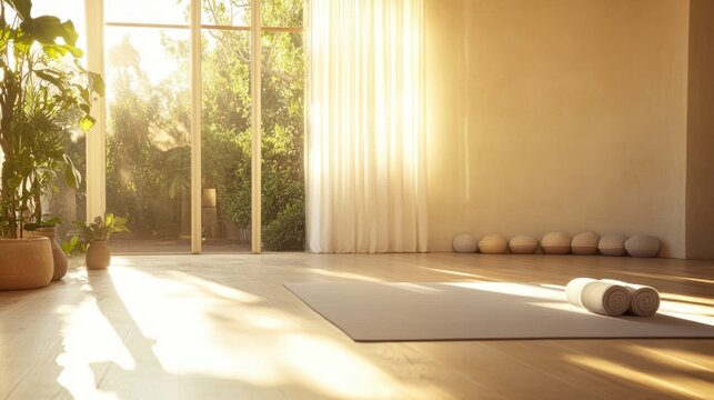 A peaceful Pilates session featuring stretching poses on a mat in a bright airy room