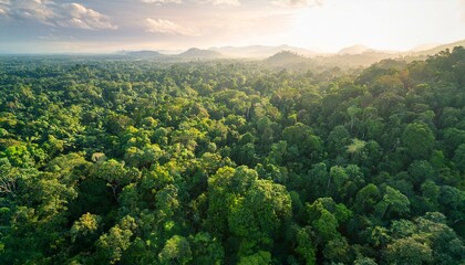 Obraz premium Landscape with aerial view of a dense tropical jungle forest. 