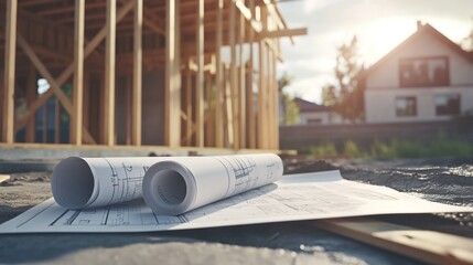 Fototapeta premium Blueprint on Construction Site