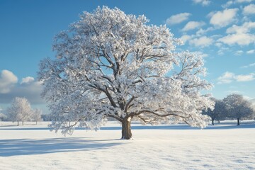 Fototapeta premium Beautiful snow covered tree in the rural Michigan countryside.