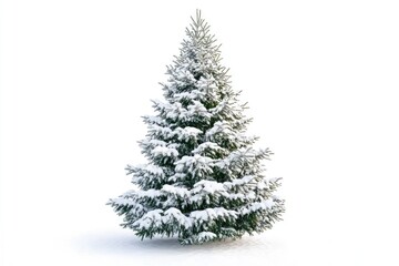 Fototapeta premium Christmas tree covered with snow isolated on white background.