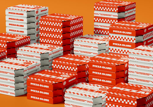 Many Stacked Pizza Boxes Mockup