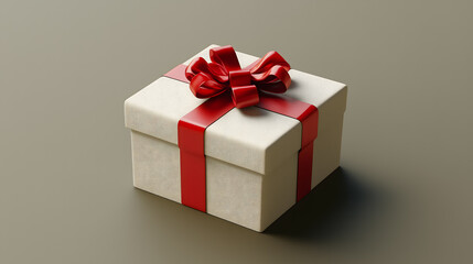 Obraz premium Minimalist Beige Gift Box with Red Ribbon