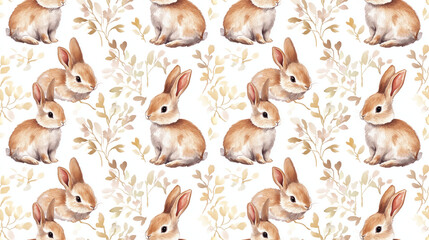 Obraz premium Seamless watercolor pattern featuring cute rabbits on a glass surface perfect for textile design and home decor