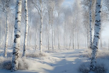 View of beautiful winter birch wood