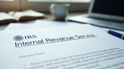 Fototapeta premium Close-up of an official IRS letter on a desk, focus on the header with 