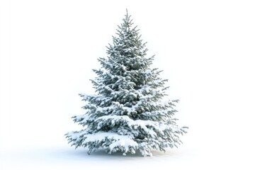 Fototapeta premium Snow covered Christmas tree isolated on white background.