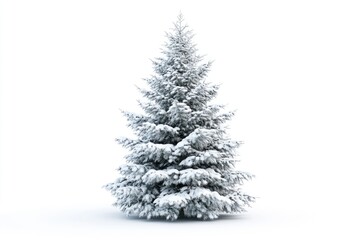 Snow covered Christmas tree isolated on white background.