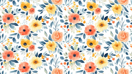 Obraz premium Seamless floral pattern featuring the letter Q adorned with vibrant watercolor flowers and leaves ideal for wedding invitations greeting cards and branding elements