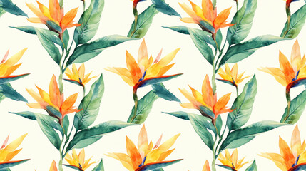Watercolor Seamless Pattern Featuring Strelitzia