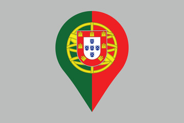 Obraz premium Portugal flag with location sign, Flag of Portugal national country symbol illustration Vector, Rectangle Portugal flag illustration, Flat vector illustration 