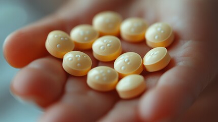 Closeup of a Handful of Yellow Pills