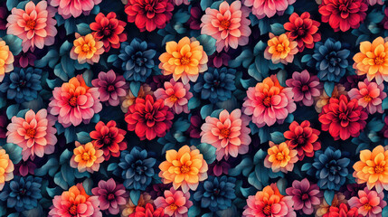 Seamless pattern of vibrant dahlia flowers in watercolor style perfect for textile and wallpaper designs botanical artistry