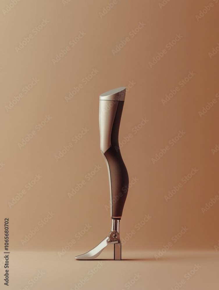 Poster a modern prosthetic leg stands elegantly, showcasing its streamlined design and advanced materials a