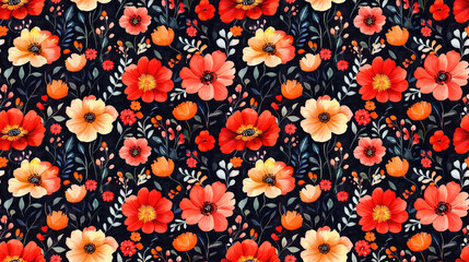 Watercolor botanic flowers arranged in a seamless pattern ideal for textile design and home decor