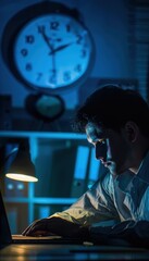 Fototapeta premium Late-Night Office Work and Its Impact on Sleep and Mental Health Patterns