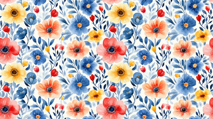 Seamless watercolor floral pattern featuring hand drawn flowers perfect for textile design and home decor
