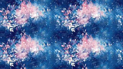 Fototapeta premium Abstract winter fairy tale seamless pattern featuring chaotic paint textures on canvas creating a dreamlike background