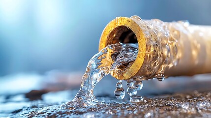 Image of a leaking pipe with water gushing out, symbolizing the need for immediate plumbing repairs to prevent further damage.