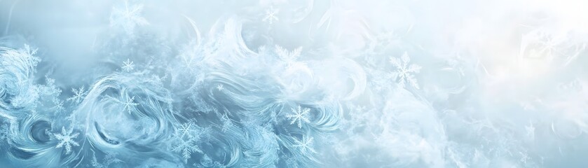 Fototapeta premium Abstract Winter Background with Swirling Patterns and Snowflakes