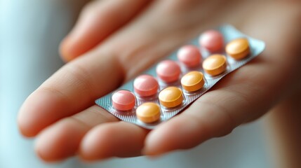 Close-up of Hand Holding a Blister Pack of Pills