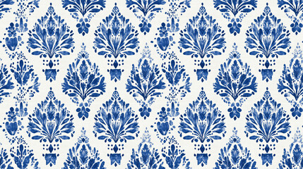 Fototapeta premium Seamless pattern featuring blue traditional rustic boho designs geometric batik and ikat elements ideal for fabric or wallpaper applications