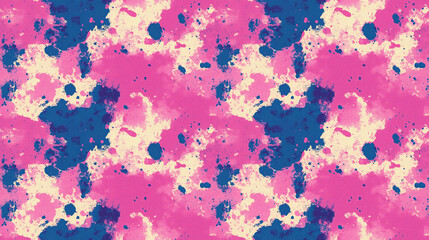 Fototapeta premium Colorful seamless pattern featuring pink textures blue dye spots and purple fabric canvas for contemporary design applications