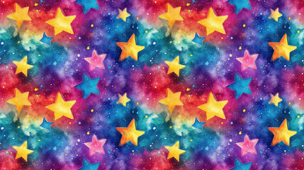Seamless watercolor stars pattern featuring hand drawn doodle designs ideal for festive backgrounds and decorative applications wallpaper textile wrapping cards birthday new year