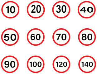 Speed limit sign set red and white.