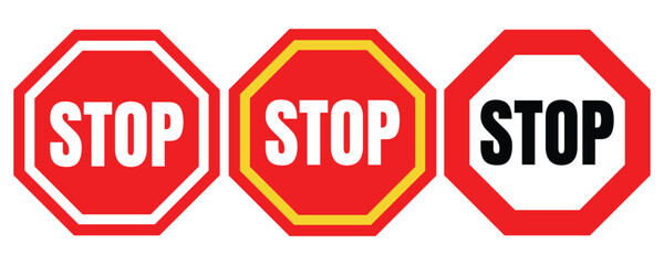 Stop warning signboard icon, stop sign vector icon set isolated on white background.