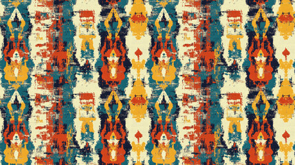 Colorful ikat pattern in vintage style elegant ethnic background with intricate hand drawn details