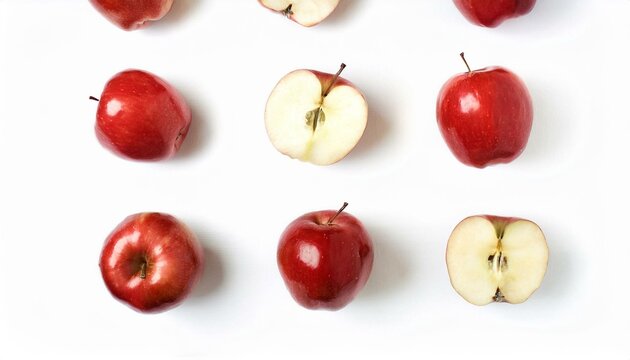Seamless pattern with red apples. Fruits abstract background. Apple on the white background.