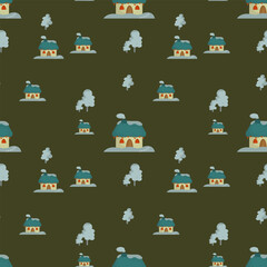 Obraz premium New Year's pattern with houses in the snow