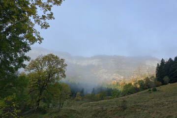 Départ matinal pour une randonnée automnale dans le Vercors. Le brouillard est au rendez-vous !