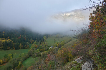 Départ matinal pour une randonnée automnale dans le Vercors. Le brouillard est au rendez-vous !