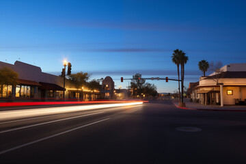 Obraz premium California Street scene featuring palm trees and a traffic light.