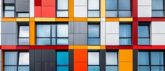 A fragment of a commercial building with windows of different sizes and a ventilated facade made of composite panels of different colors. Modern technology of building facades design