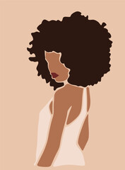 Black Afro Girl Woman drawing.Puff curly waves hairstyle. African American Abstract Minimal Wall Art Canvas Painting Poster Print Wall Picture.Melanin Queen.Living Room Decor.Beautiful lady.Boho style