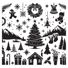 Obraz premium Christmas Silhouette Elements, Christmas Tree silhouette, tree silhouette , Christmas tree silhouette vector