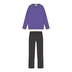 Naklejka premium Purple Sweatshirt and Black Pants Casual Wear Technical Drawing 