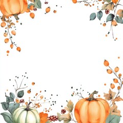 Fototapeta premium Hand-painted Watercolor Autumn Collection with Pumpkins, Berries, and Floral Elements