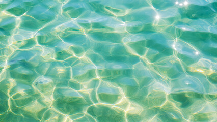 Obraz premium Clear turquoise water glistens under sunlight at a peaceful beach on a summer day
