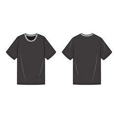 Naklejka premium Black t-shirt with short sleeves and light gray collar, offering a simple and casual look, shown in front and back views. 