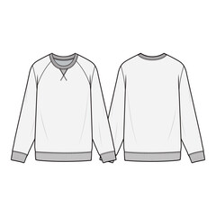 White crew neck sweatshirt with gray cuffs, hem, and collar, long sleeves, displayed in front and back view.
