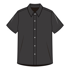 Naklejka premium Black short-sleeve button-down shirt with collar, perfect for a sleek, modern look.