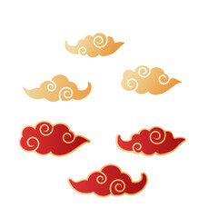 Decorative red and gold oriental clouds with swirl patterns for elegant designs.