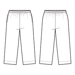 Straight-Leg Pants with Elastic Waist Technical Drawing
