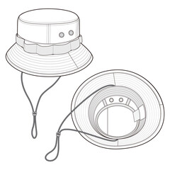 Double View Bucket Hat Technical Drawing Side and Top Views

