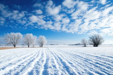 Obraz premium Winter Wonderland: Ethereal Snow and Ice Field in Crystal Clear Blue Sky