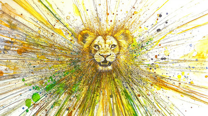 Abstract Lion Art with Dramatic Color Splashes